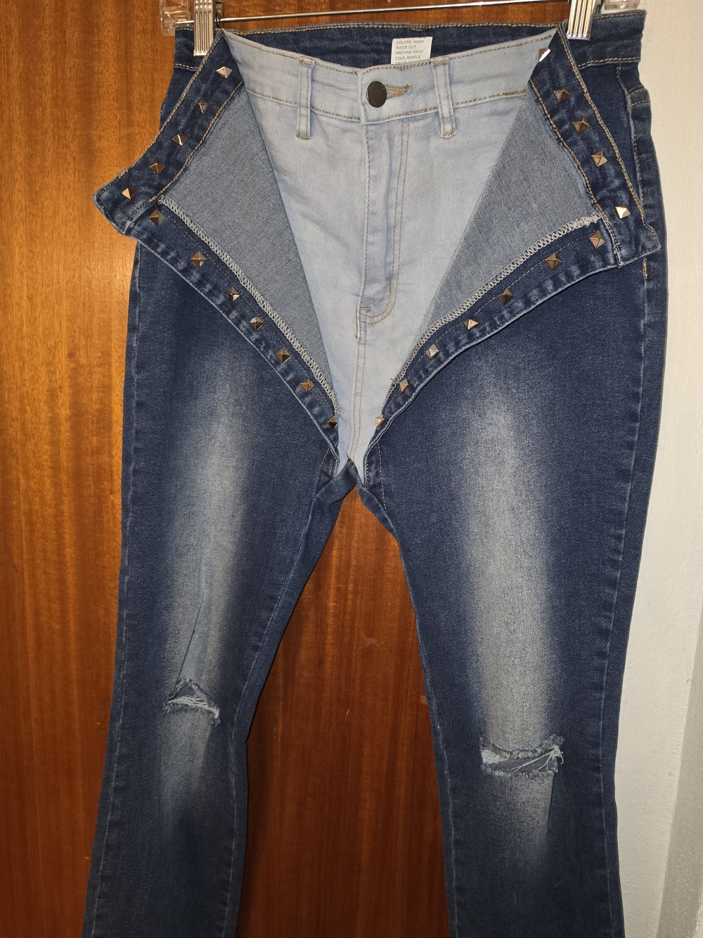 SHEIN Dark Blue Stud-Trim Skinny Jeans